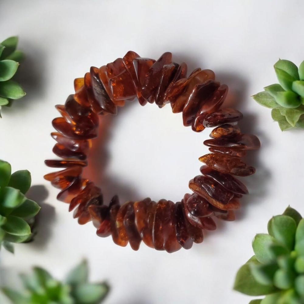 Vtg. Genuine Cognac Amber Nuggets Stretch Bracelet